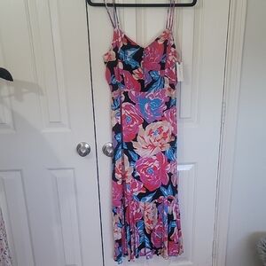 Anthropologie Pink and Blue Floral Maxi Dress